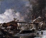 Philips Wouwerman Winter Landscape with Wooden Bridge oil on canvas